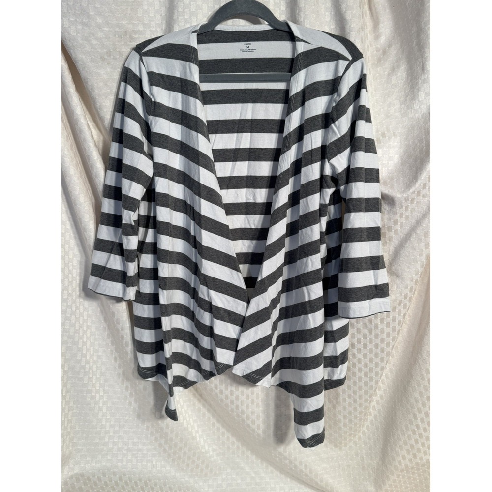 Croft & Barrow Women's Open Front Gray White Striped Cardigan Size M